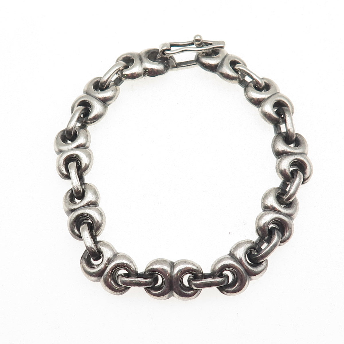 925 Sterling Silver Vintage Mexico Modernist Anchor Link Oxidized Bracelet 7"
