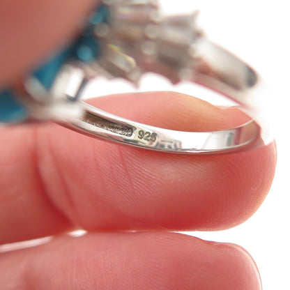 925 Sterling Silver Real Turquoise Apatite & White Topaz Ring Size 8.25