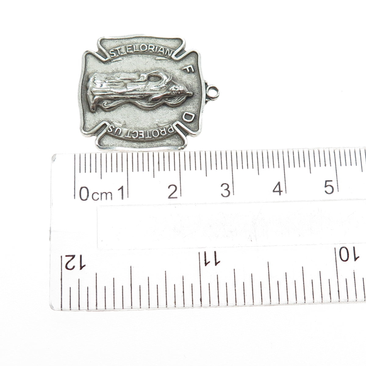 CHAPEL 925 Sterling Silver Vintage St. Florian Cross Oxidized Charm Pendant