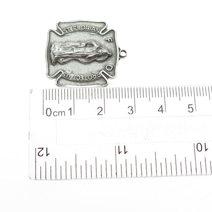 CHAPEL 925 Sterling Silver Vintage St. Florian Cross Oxidized Charm Pendant