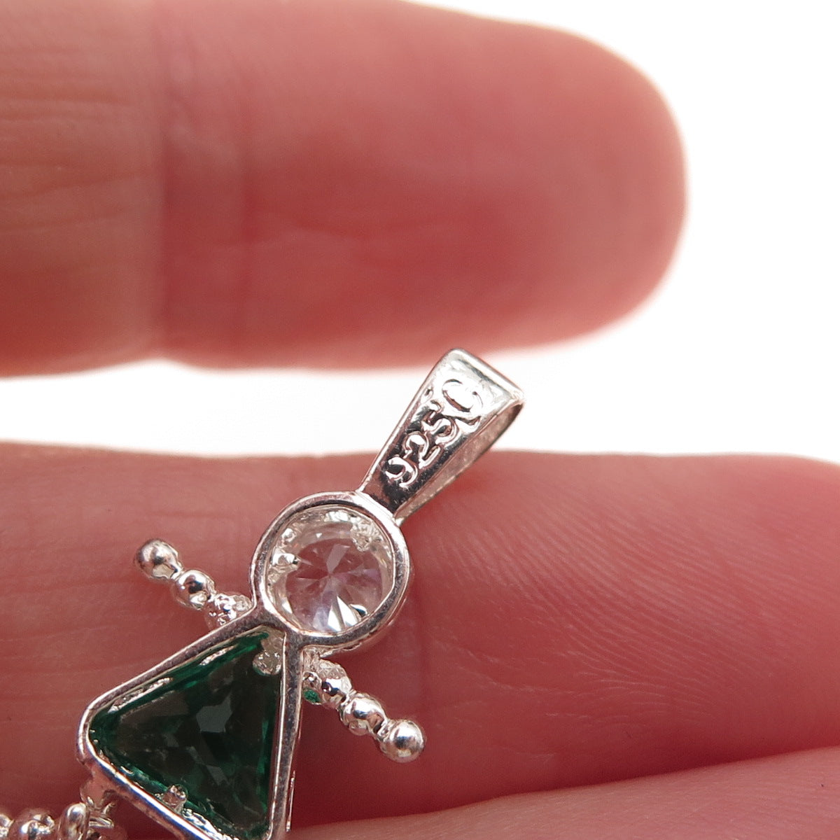 925 Sterling Silver C Z May Birthstone Girl Articulated Charm Pendant