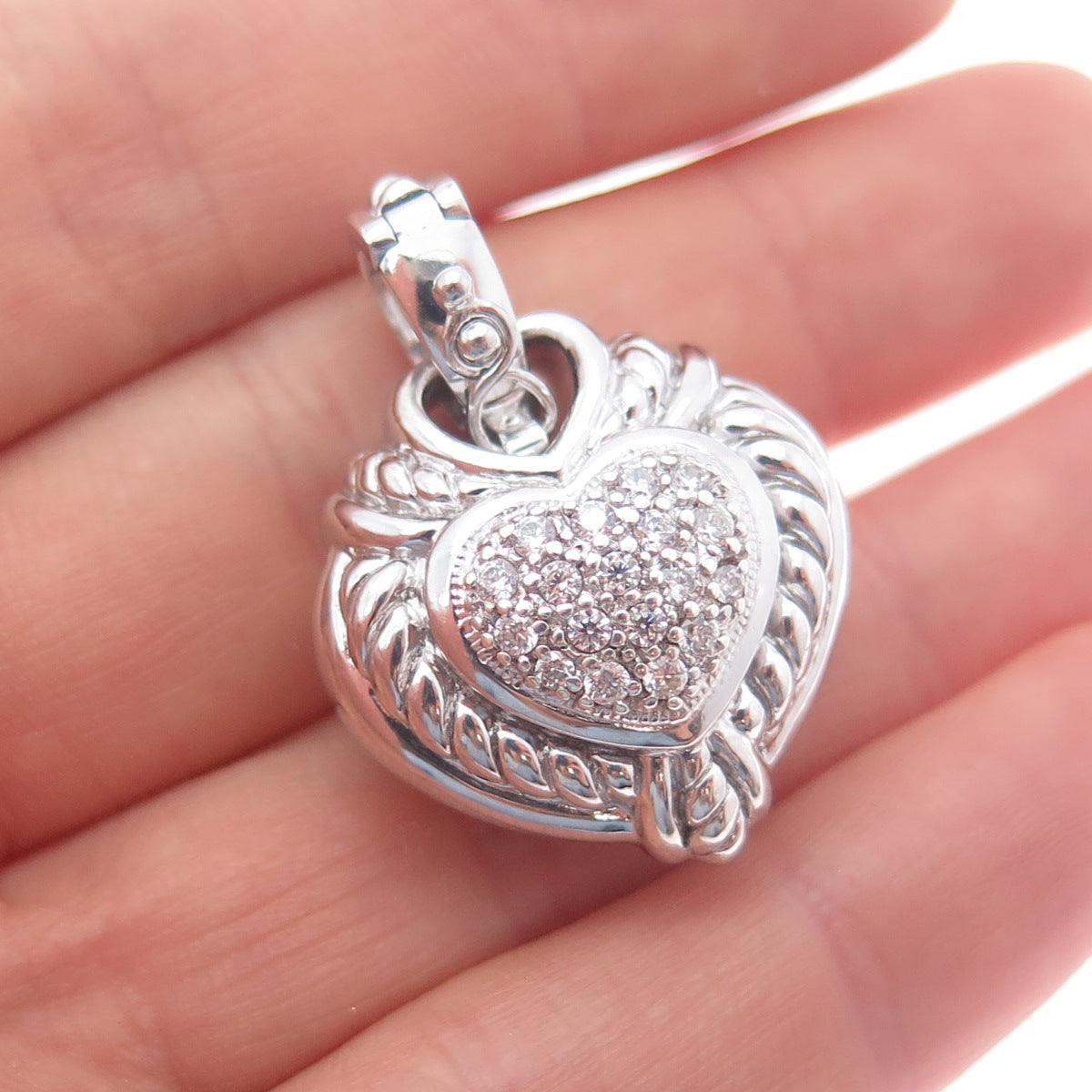 JUDITH RIPKA 925 Sterling Silver C Z Dual Sided Heart Charm Pendant