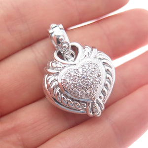 JUDITH RIPKA 925 Sterling Silver C Z Dual Sided Heart Charm Pendant