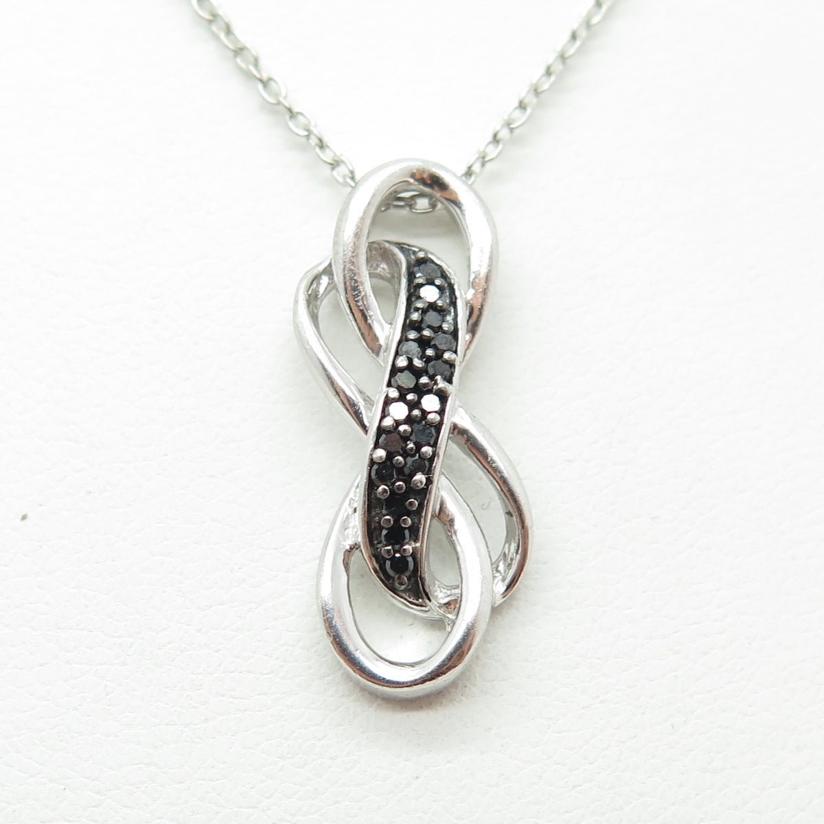 925 Sterling Silver Real Round-Cut Black Diamond Infinity Chain Necklace 18"