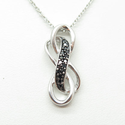 925 Sterling Silver Real Round-Cut Black Diamond Infinity Chain Necklace 18"