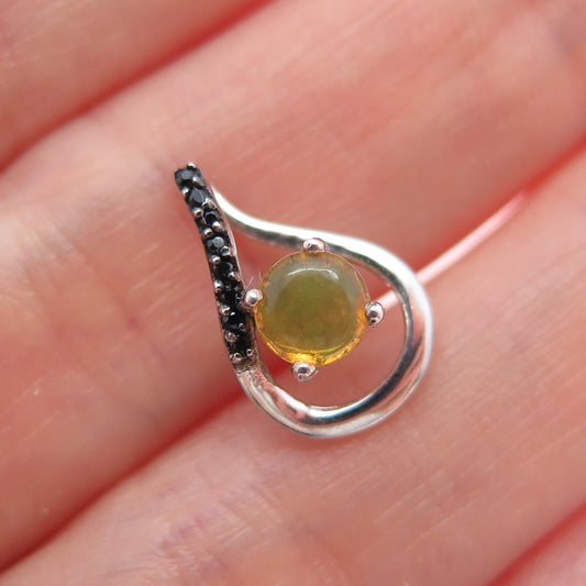 CHUCK CLEMENCY 925 Sterling Silver Real Opal & Spinel Minimalist Charm Pendant