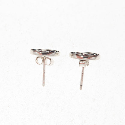 925 Sterling Silver Round-Cut C Z Mercedes-Benz Stud Earrings