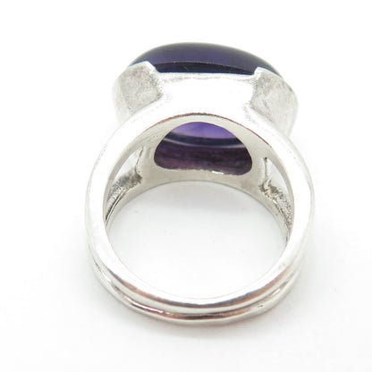 CRYSTAL 925 Sterling Silver Vintage Real Amethyst Modernist Ring Size 6.75