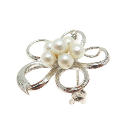 925 Sterling Silver Antique Art Deco Real Pearl Floral Pin Brooch / Pendant