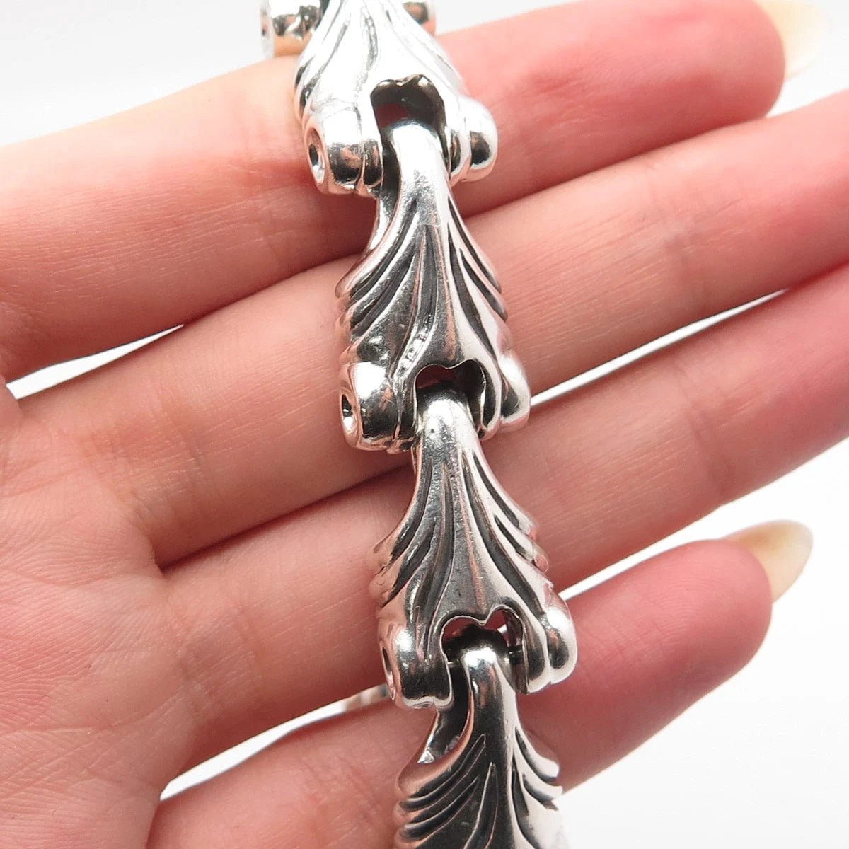 925 Sterling Silver Vintage Modernist Link Bracelet 8"