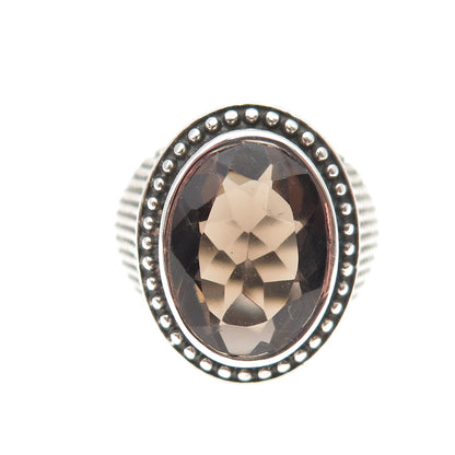 925 Sterling Silver Vintage Real Smoky Quartz Granulated Oxidized Ring Size 6.25