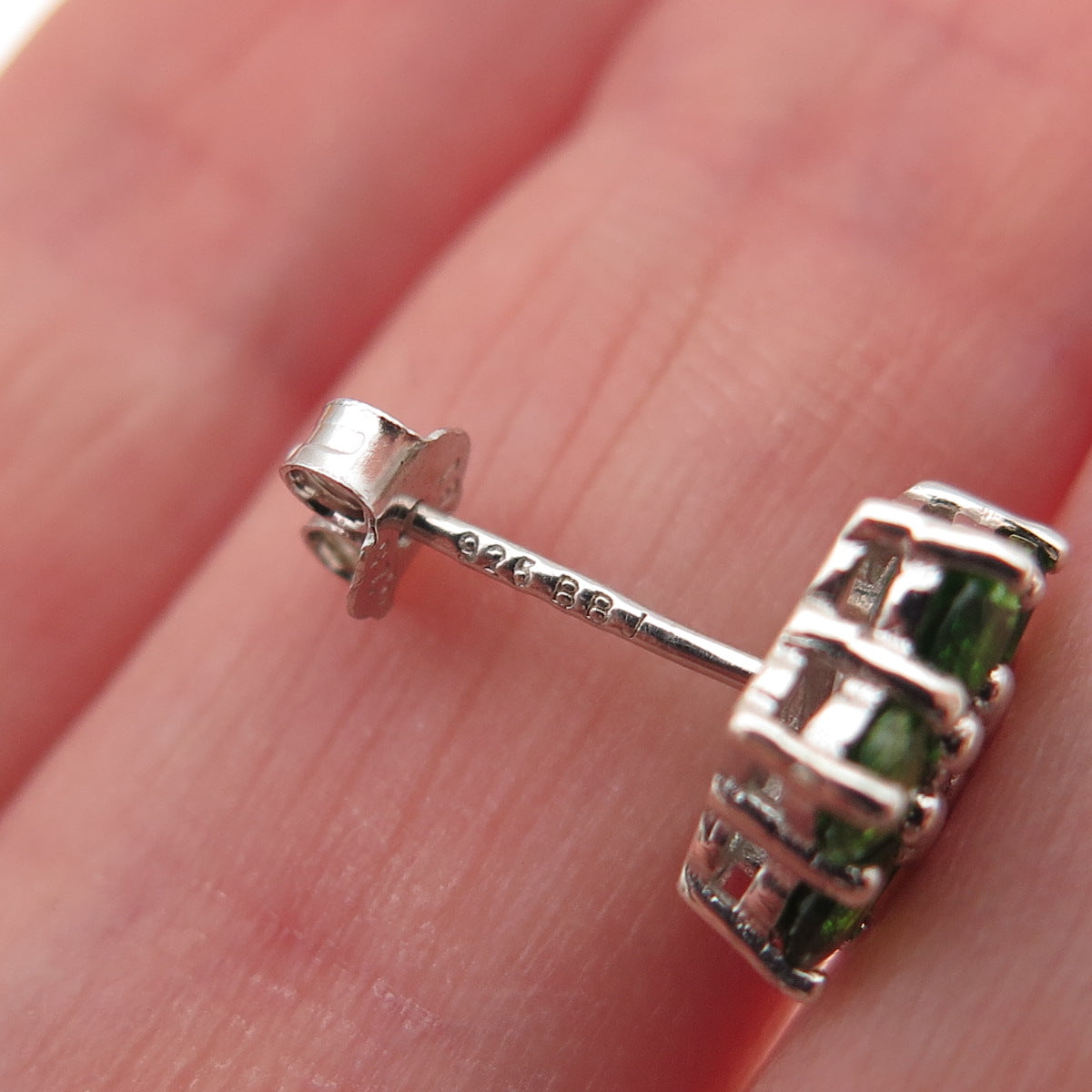 925 Sterling Silver Real Round-Cut Diamond & Peridot Floral Stud Earrings