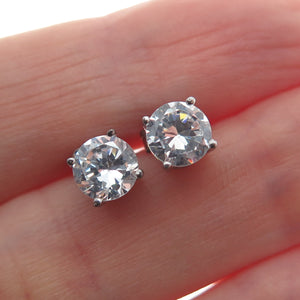 925 Sterling Silver Round-Cut C Z Stud Earrings