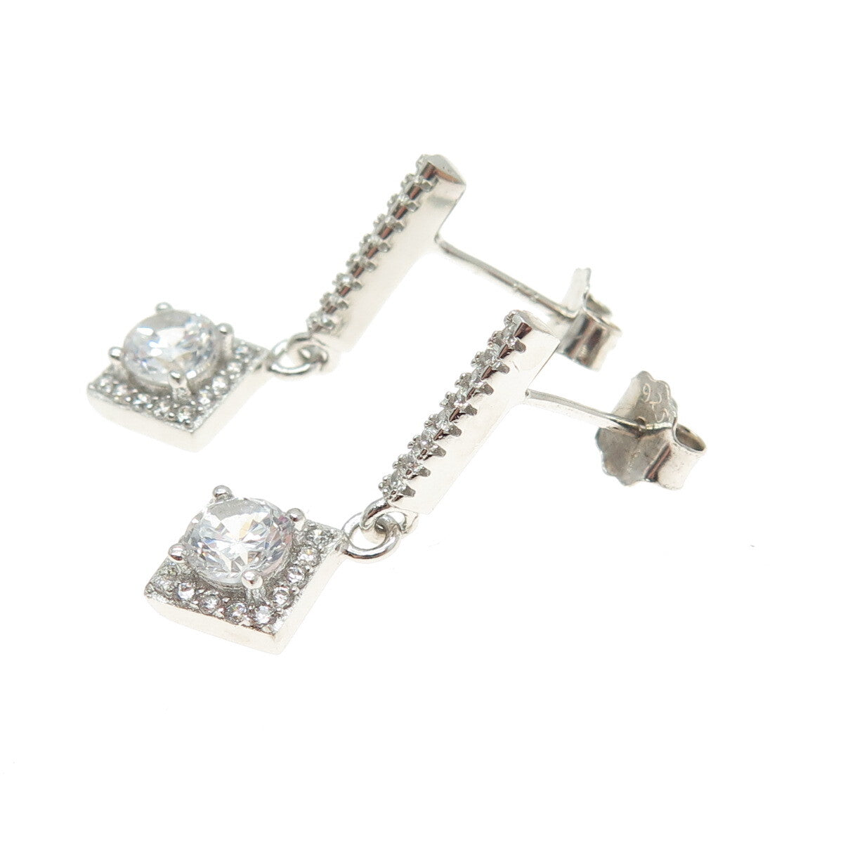 925 Sterling Silver Round-Cut Shaped Dangle Earrings
