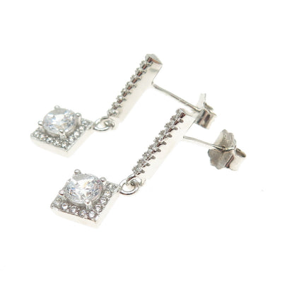 925 Sterling Silver Round-Cut Shaped Dangle Earrings