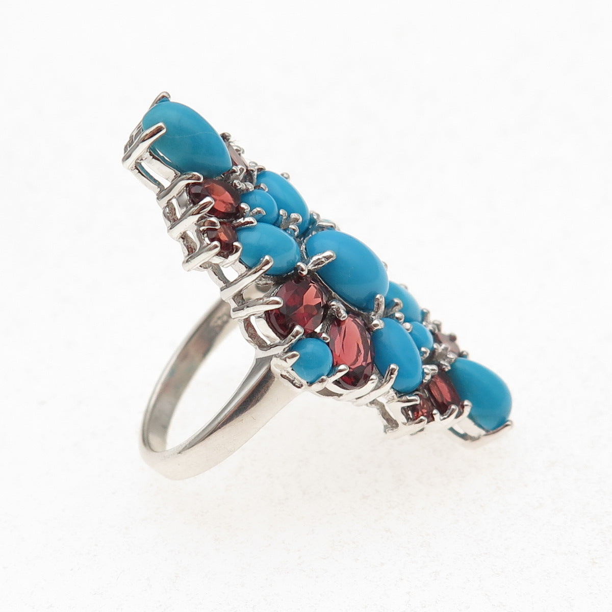 Chapal Zenray 925 Sterling Silver Real Turquoise & Red Garnet Ring Size 8.25