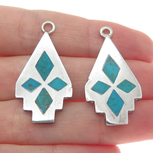 Old Pawn 925 Sterling Silver Vintage Turquoise Gem Tribal Jacket Earrings