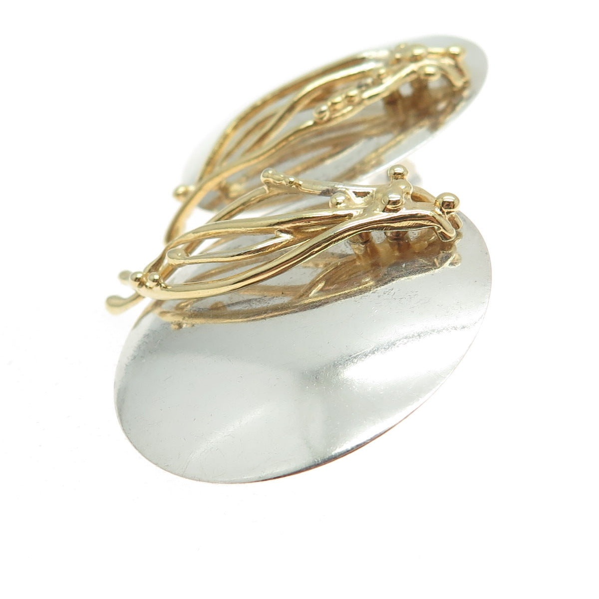 RUTH ROSENFELD 925 Sterling Silver 2-Tone Vintage Modernist Earrings