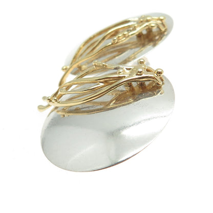 RUTH ROSENFELD 925 Sterling Silver 2-Tone Vintage Modernist Earrings