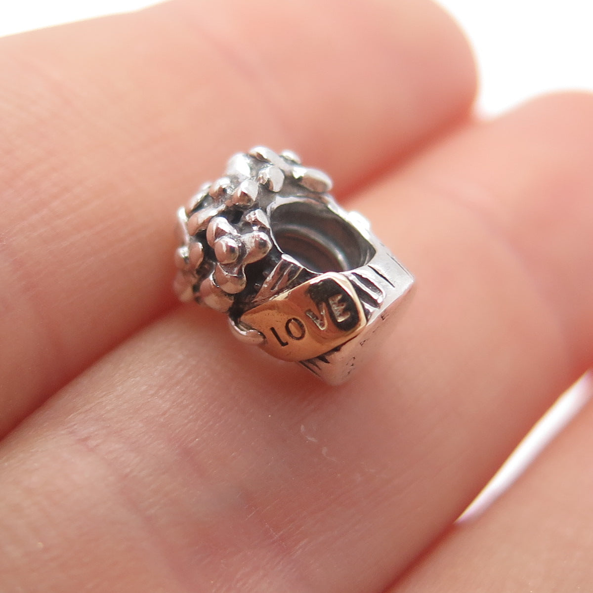 PANDORA 925 Sterling Silver & Gold Love Flower Bouquet Slide Bead Charm