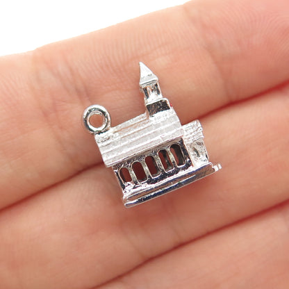 925 Sterling Silver Antique Art Deco Enamel Church Minimalist 3D Charm Pendant