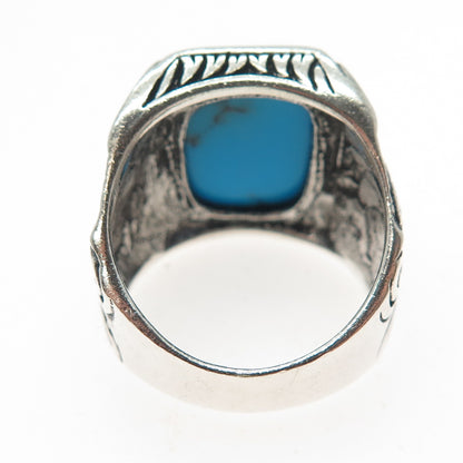 925 Sterling Silver Vintage Real Bisbee Turquoise Eagle Oxidized Ring Size 11.25