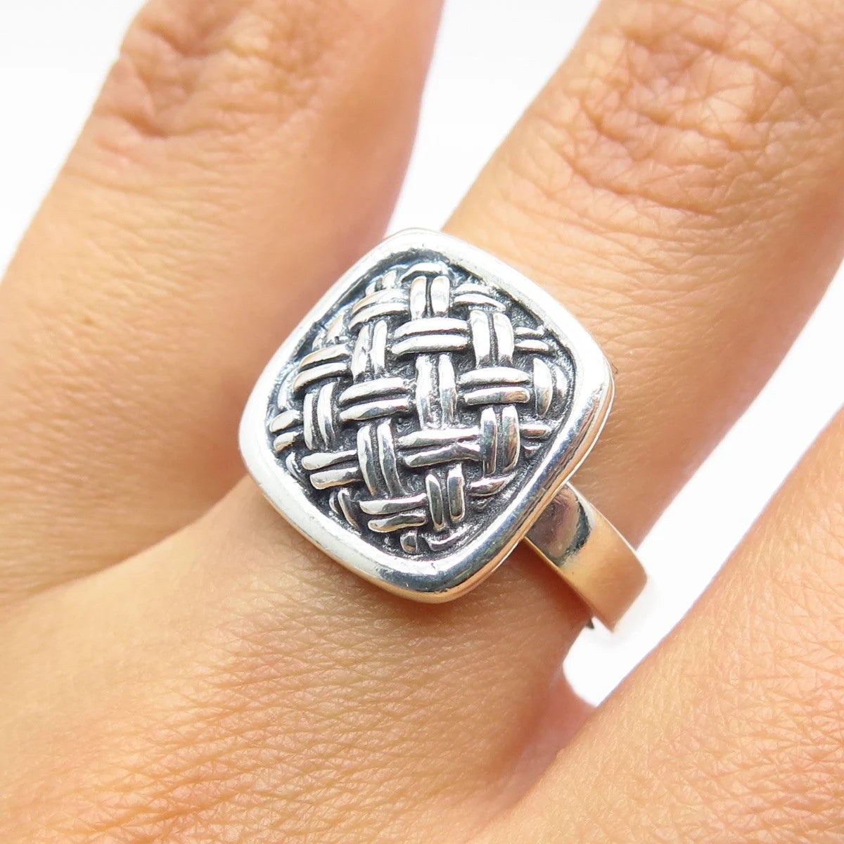 925 Sterling Silver Vintage Wicker Ring Size 6.5
