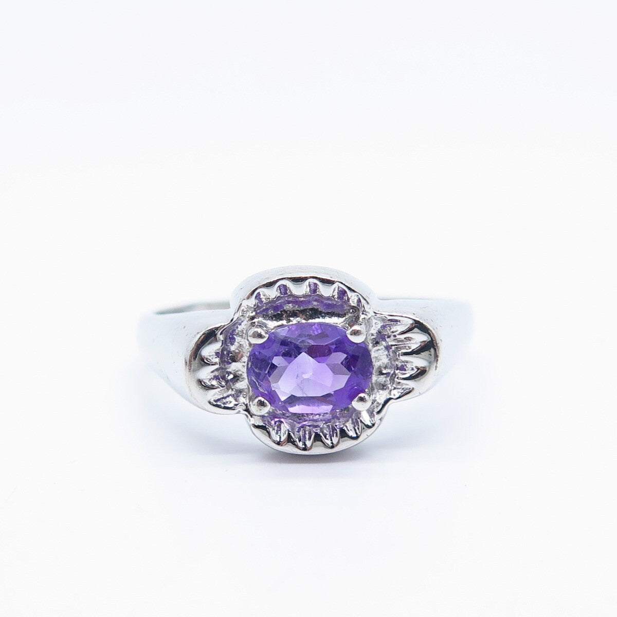 925 Sterling Silver Vintage Real Amethyst Gemstone Ring Size 9.25