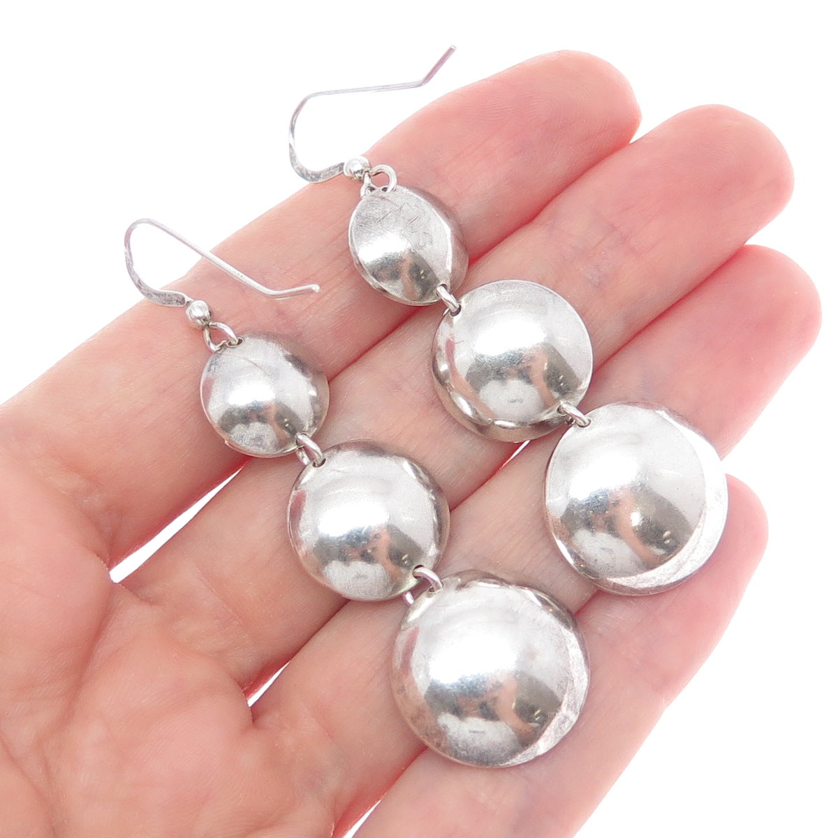 925 Sterling Silver Vintage Real Clear Quartz Modernist Oxidized Dangle Earrings