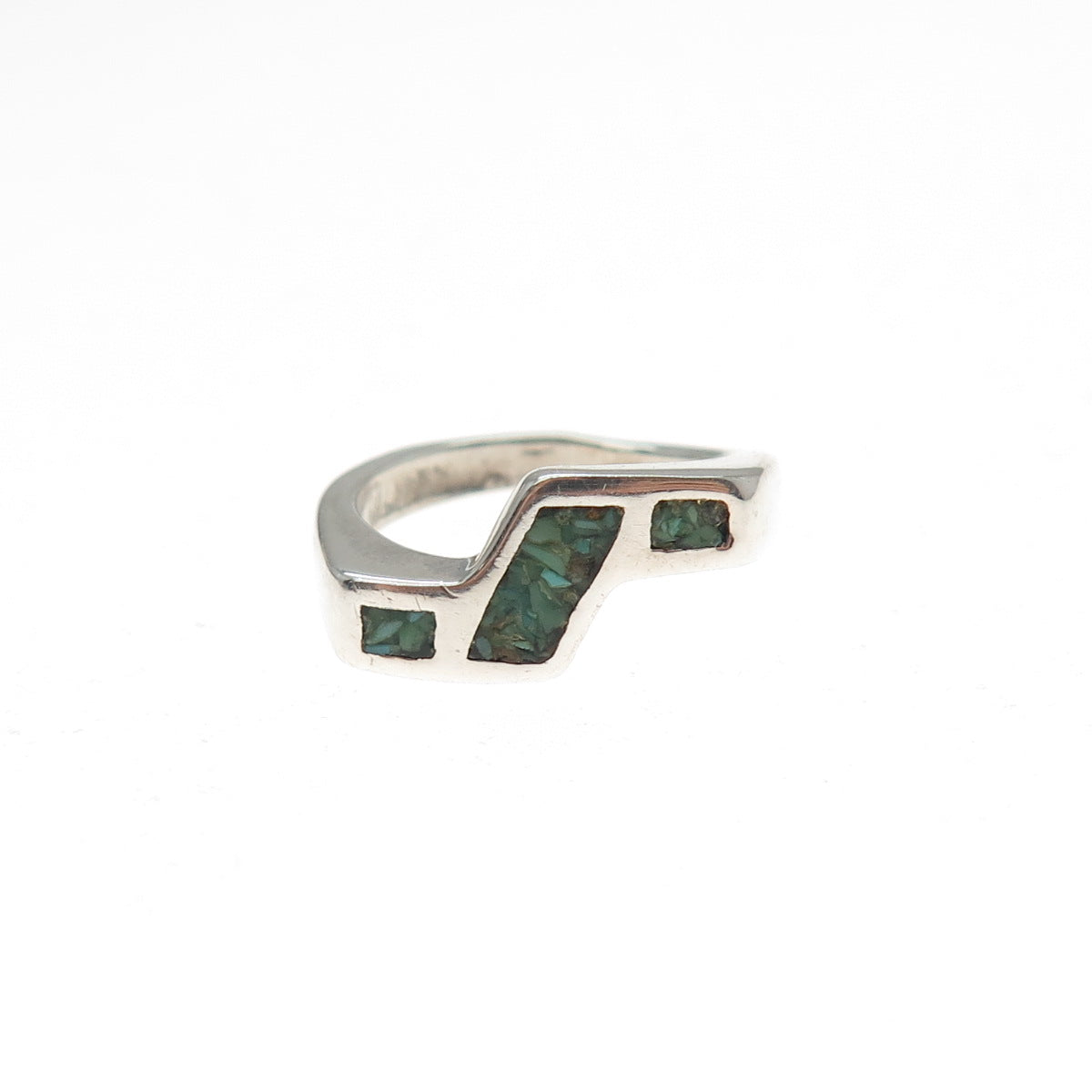Old Pawn 925 Sterling Silver Vintage Southwestern Turquoise Inlay Ring Size 3.75