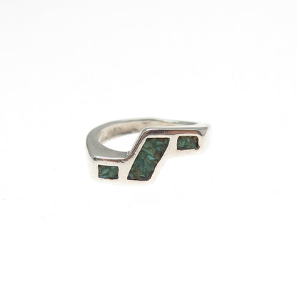 Old Pawn 925 Sterling Silver Vintage Southwestern Turquoise Inlay Ring Size 3.75
