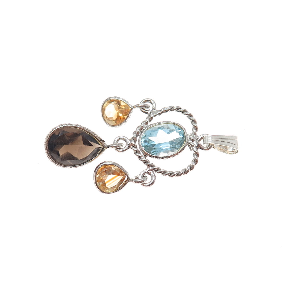 ATELIER 925 Sterling Silver Vintage Real Blue Topaz Citrine Smoky Quartz Pendant
