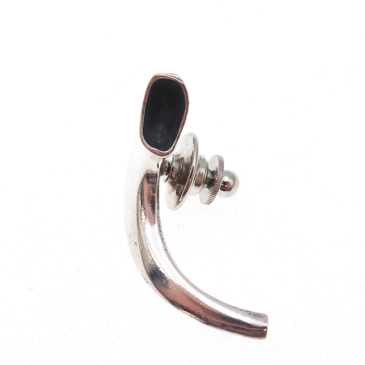 925 Sterling Silver Vintage Horn Oxidized Tie Tack / Lapel Pin