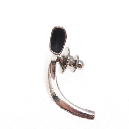 925 Sterling Silver Vintage Horn Oxidized Tie Tack / Lapel Pin