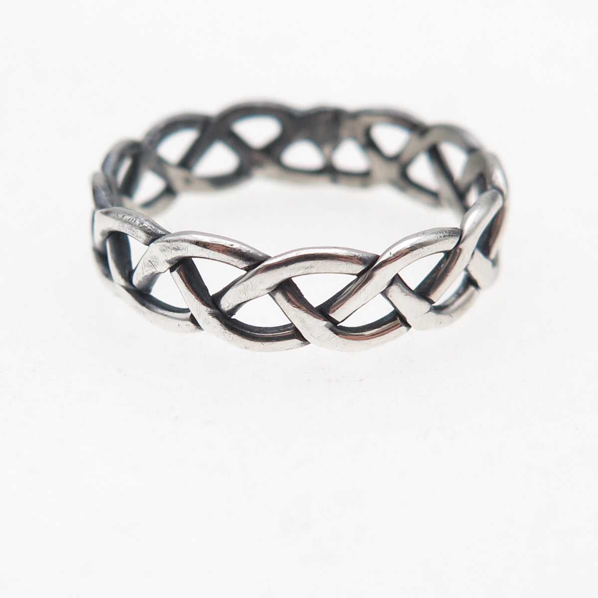 925 Sterling Silver Vintage Celtic Woven Oxidized Band Ring Size 9