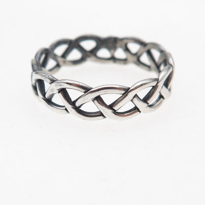 925 Sterling Silver Vintage Celtic Woven Oxidized Band Ring Size 9