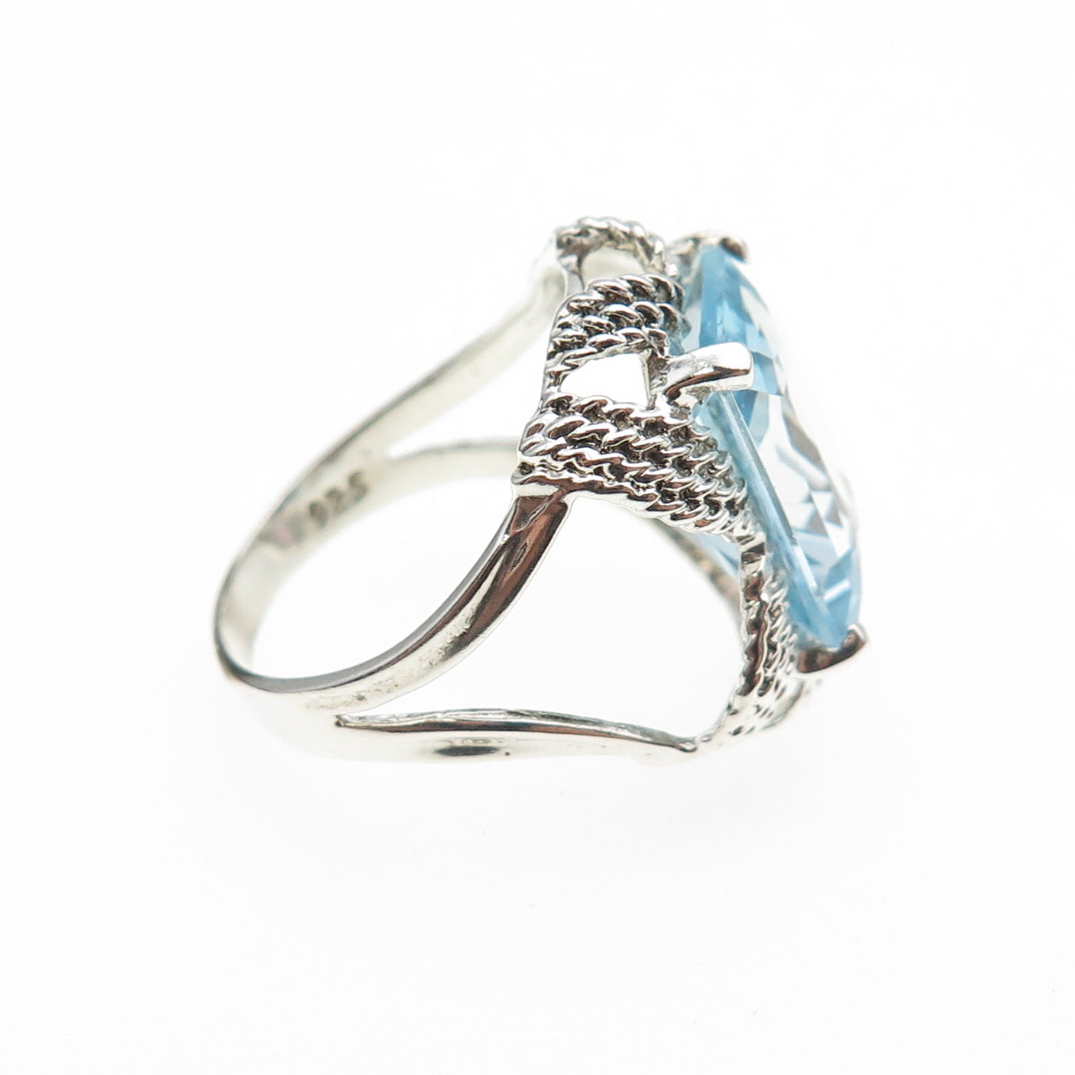 MEI 925 Sterling Silver Vintage Real Radiant-Cut Blue Topaz Ring Size 7