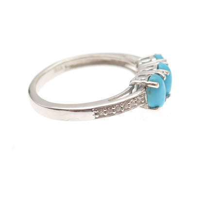 Chuck Clemency 925 Sterling Silver Real Turquoise & White Topaz Ring Size 8.25