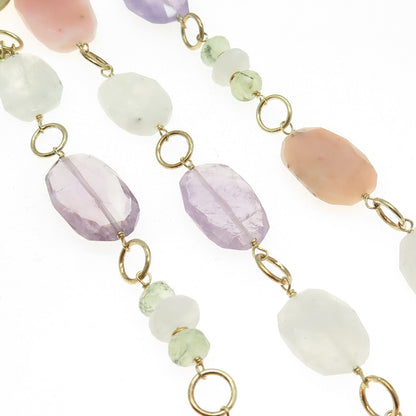 RARITIES 925 Sterling Silver Gold Plated Quartz Amethyst Moonstone Necklace 36"