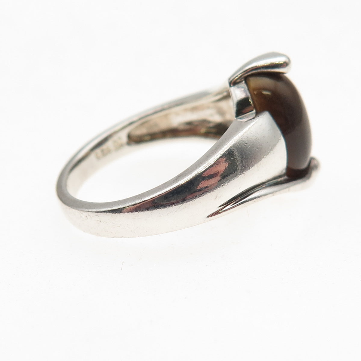 Michelle Albala Sterling Silver Vintage Real Tiger Eye Oxidized Ring Size 7.25