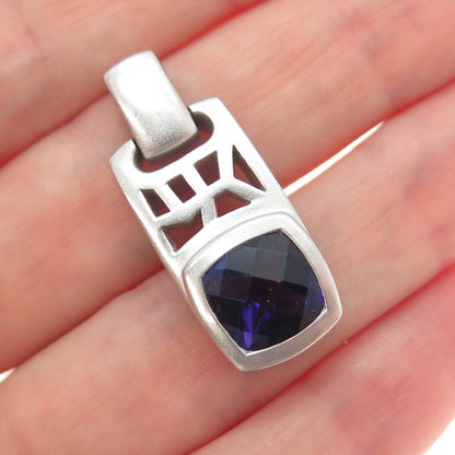 925 Sterling Silver Real Amethyst Modernist Slide Charm Pendant