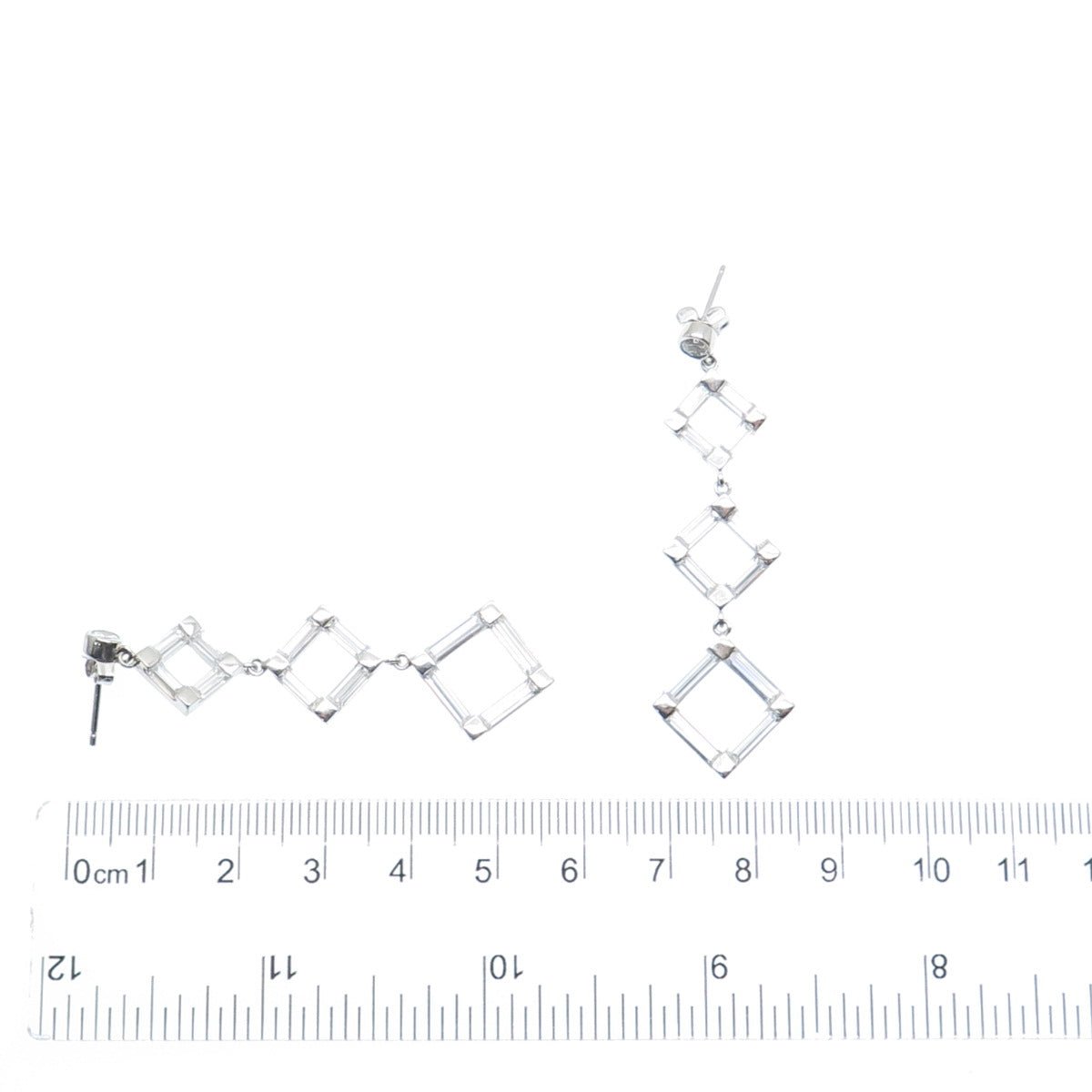 925 Sterling Silver Baguette & Round-Cut C Z Geometric Dangle Earrings