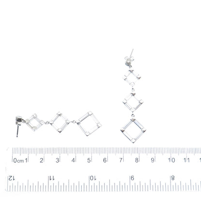 925 Sterling Silver Baguette & Round-Cut C Z Geometric Dangle Earrings
