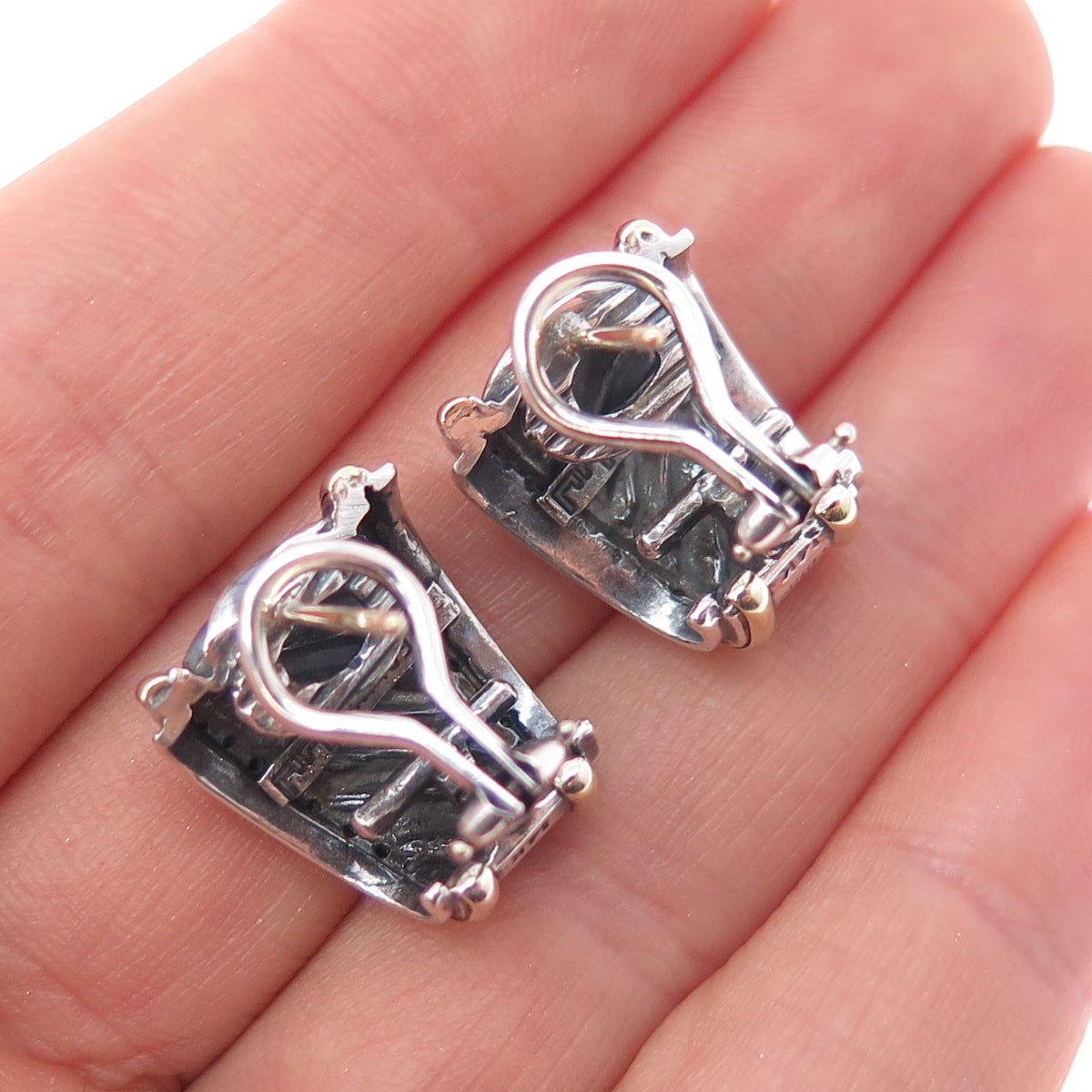 DAVID YURMAN 925 Sterling Silver 14K Gold Vintage Ribbed Omega Back Earrings