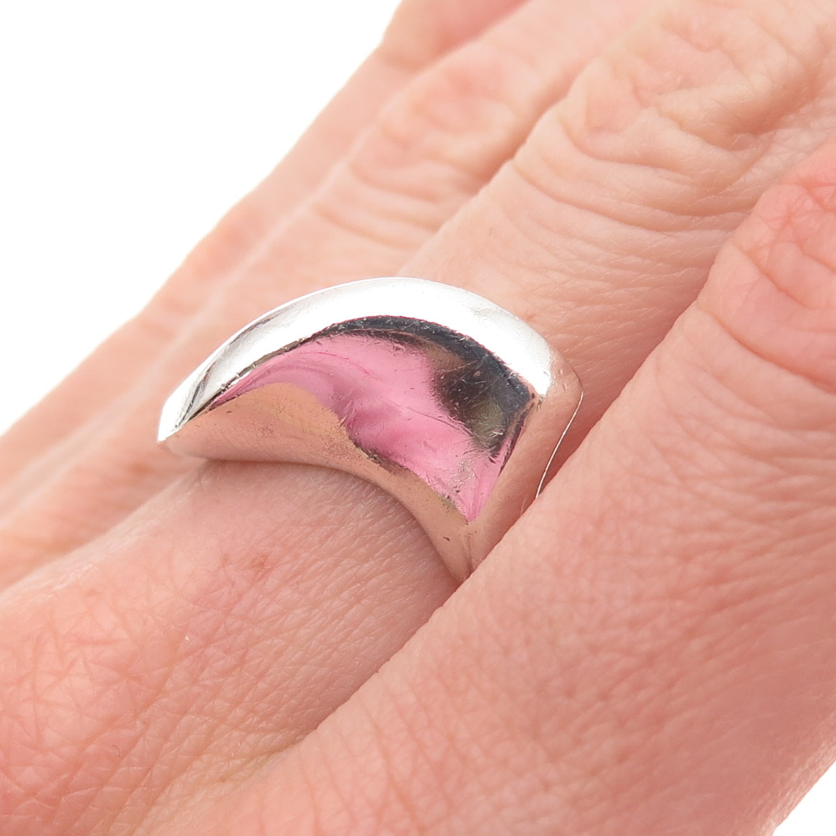 925 Sterling Silver Vintage Modernist Wavy Oxidized Ring Size 6.75