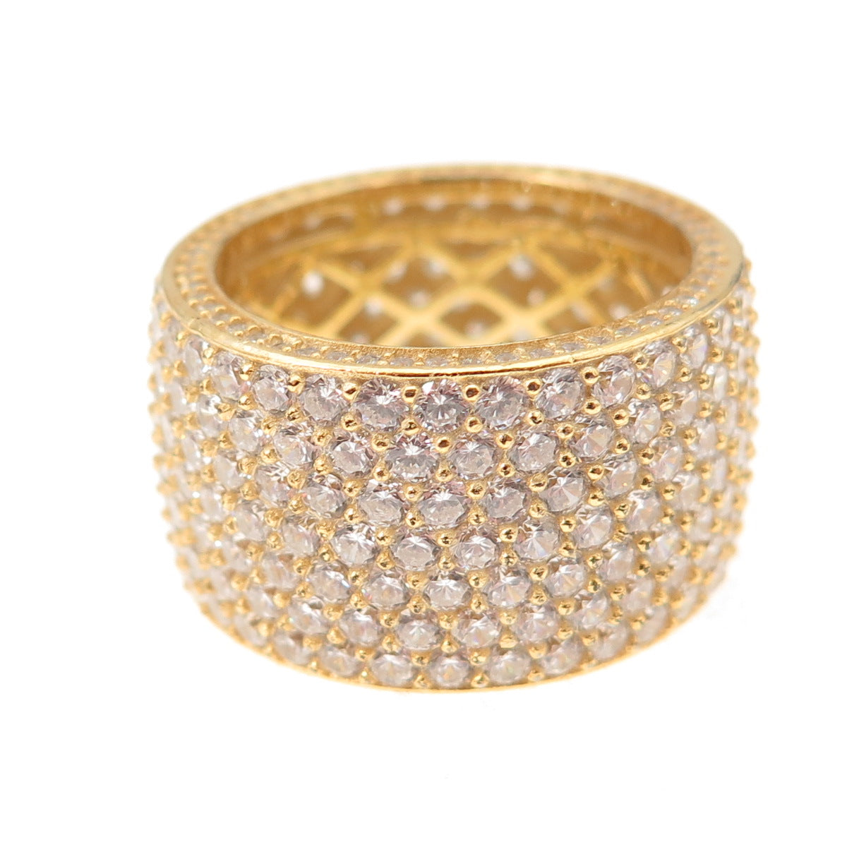 925 Sterling Silver Gold Plated Round-Cut C Z Wide Band Ring Size 9.5