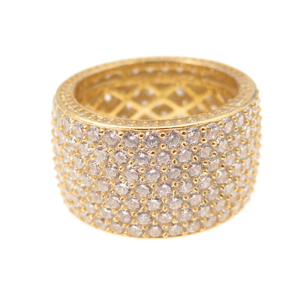 925 Sterling Silver Gold Plated Round-Cut C Z Wide Band Ring Size 9.5
