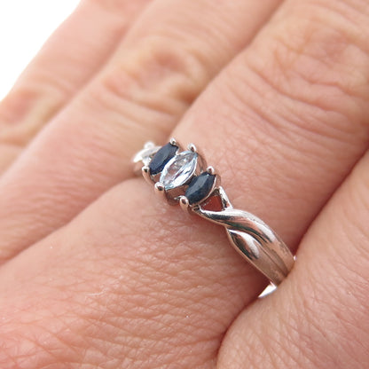 ROSS SIMONS 925 Sterling Silver Vintage Real Sapphire & Blue Topaz Ring Size 8