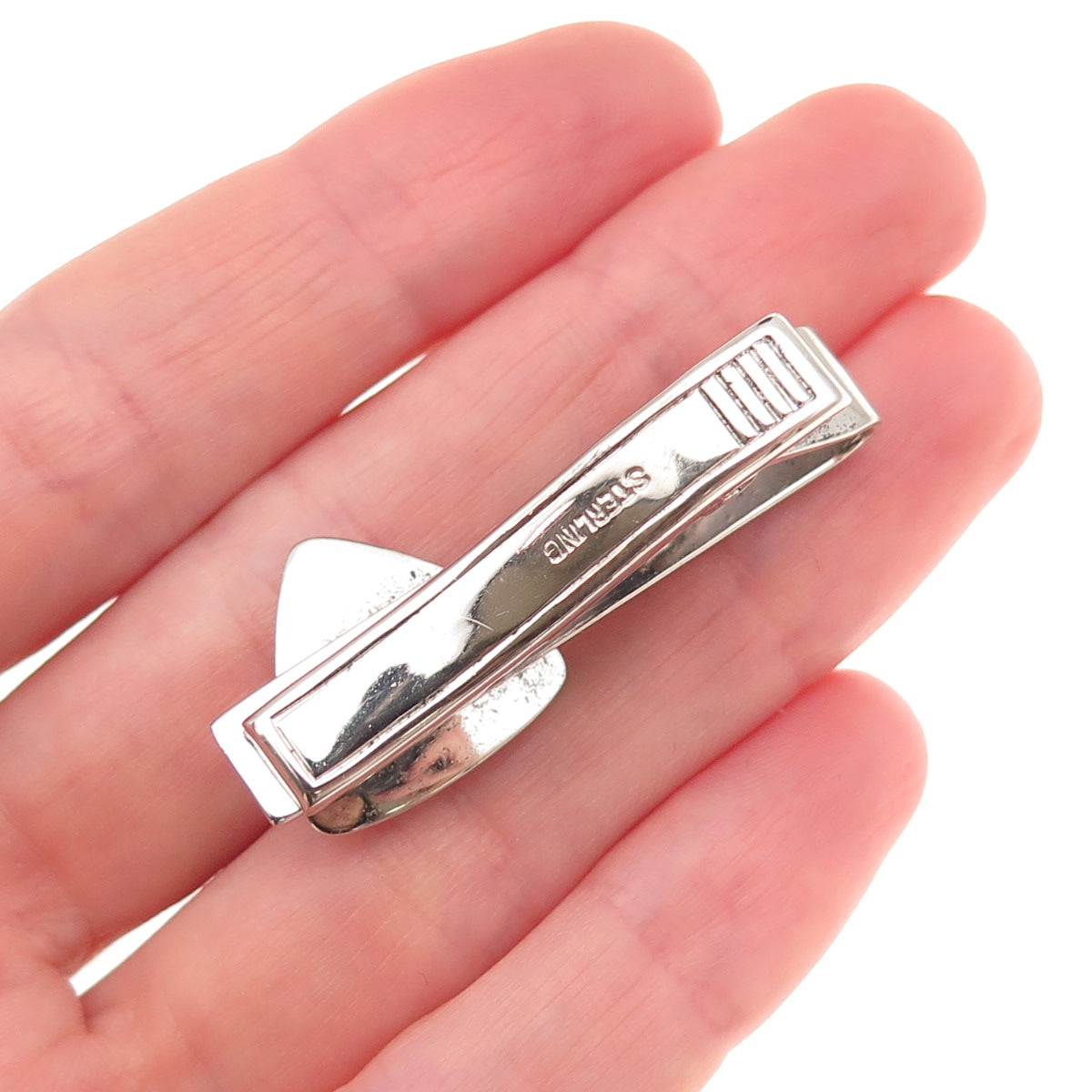 925 Sterling Silver Vintage Real Hematite Oxidized Tie Clip