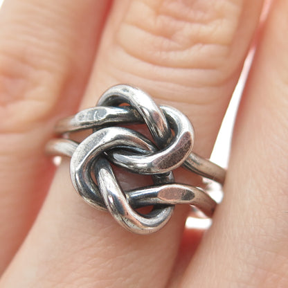 925 Sterling Silver Vintage Double Love Mariner Knot Oxidized Ring Size 5.5